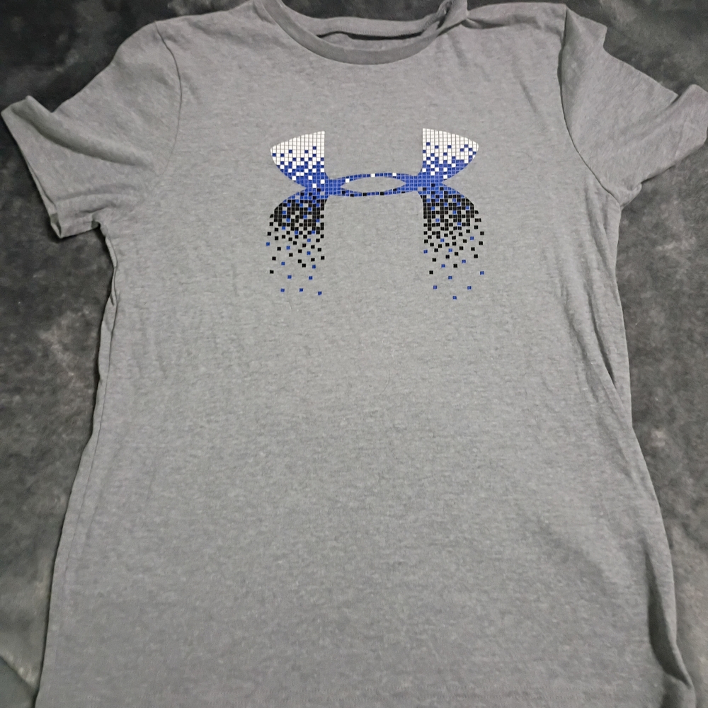 Youth Heat Gear -Under Armour Gray T-Shirt with Blue Logo
